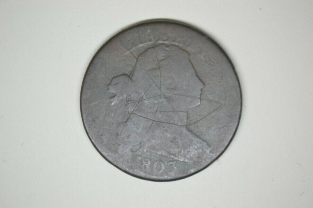 1803 Draped Bust Large Cent- Very Good with obverse Graffiti.