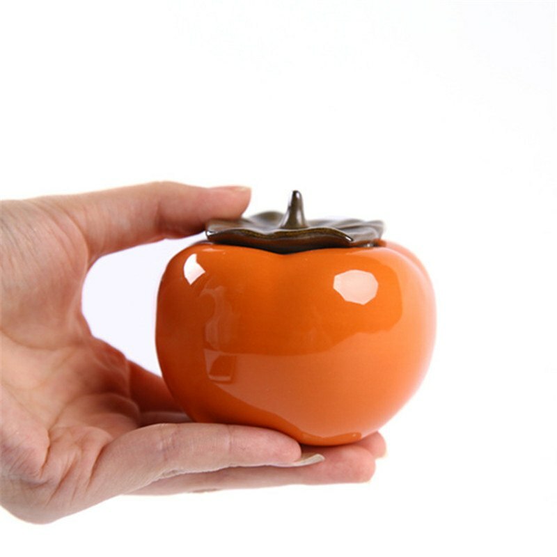 Ceramic Persimmon Tea Canister Coffee Box Caddy Storage Sealed Jar Cans Tea Set
