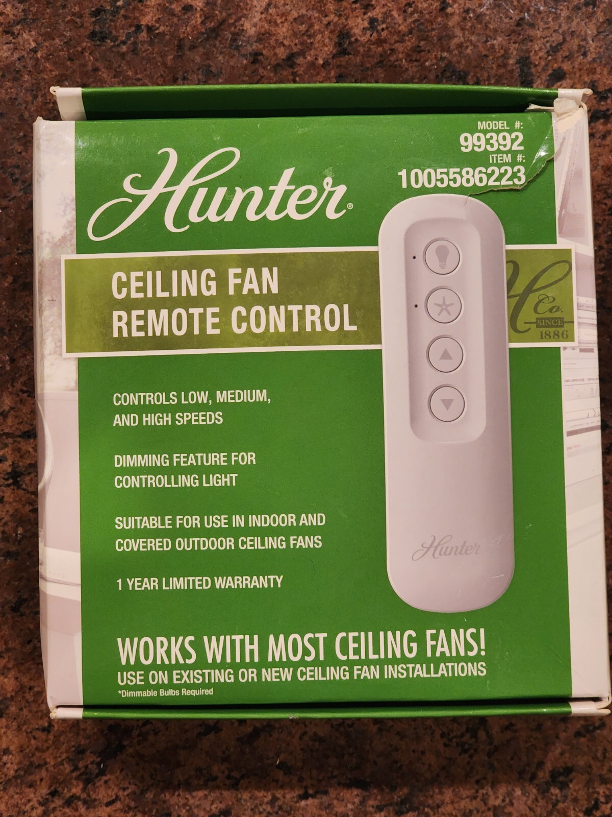 Hunter 99392 Universal 3 Speed Ceiling Fan Handheld Remote Control in White
