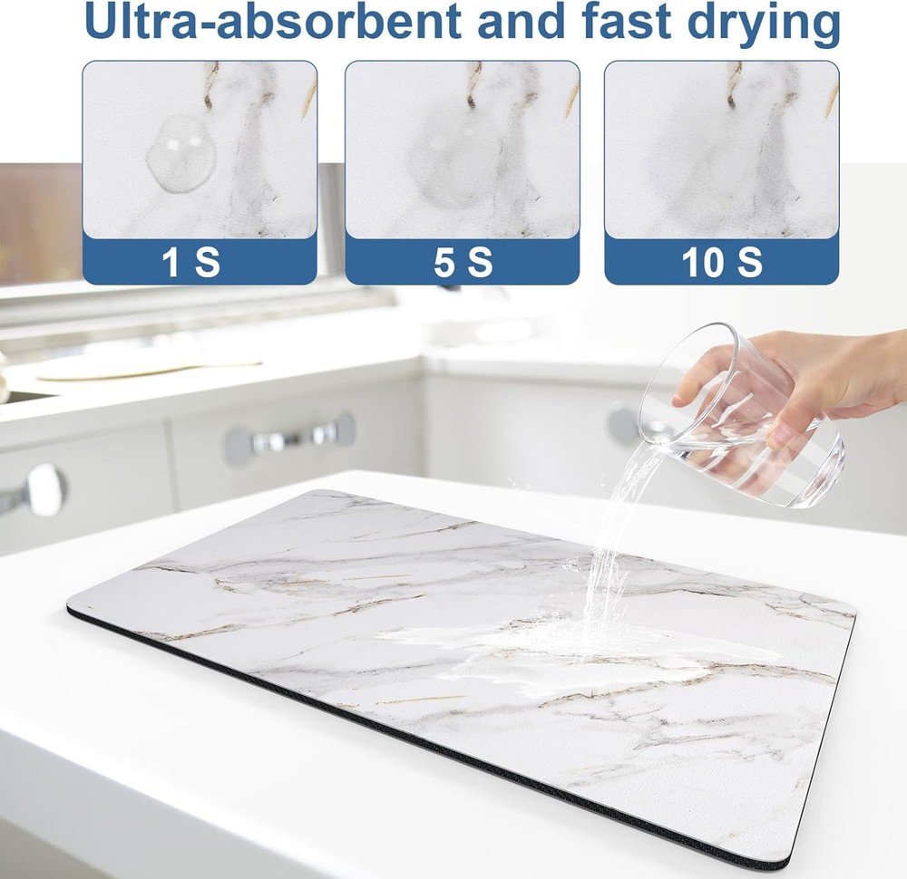 Marble Pattern Dish Drying Mat Absorbent Coffee Bar Mat Kitchen Counter Non-slip