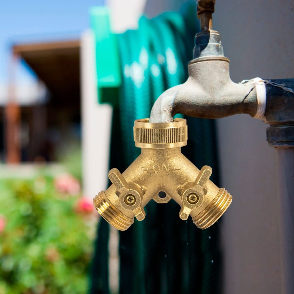 Hourleey Brass Garden Hose Splitter (2 Way), Solid 1 Pack - 2 Way,
