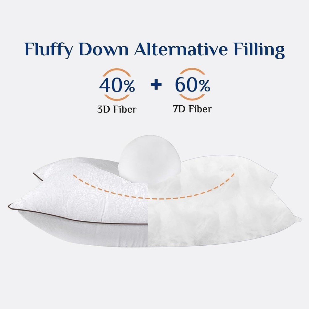Queen Size Down Alternative Bed Pillows - Breathable and Machine Washable Set