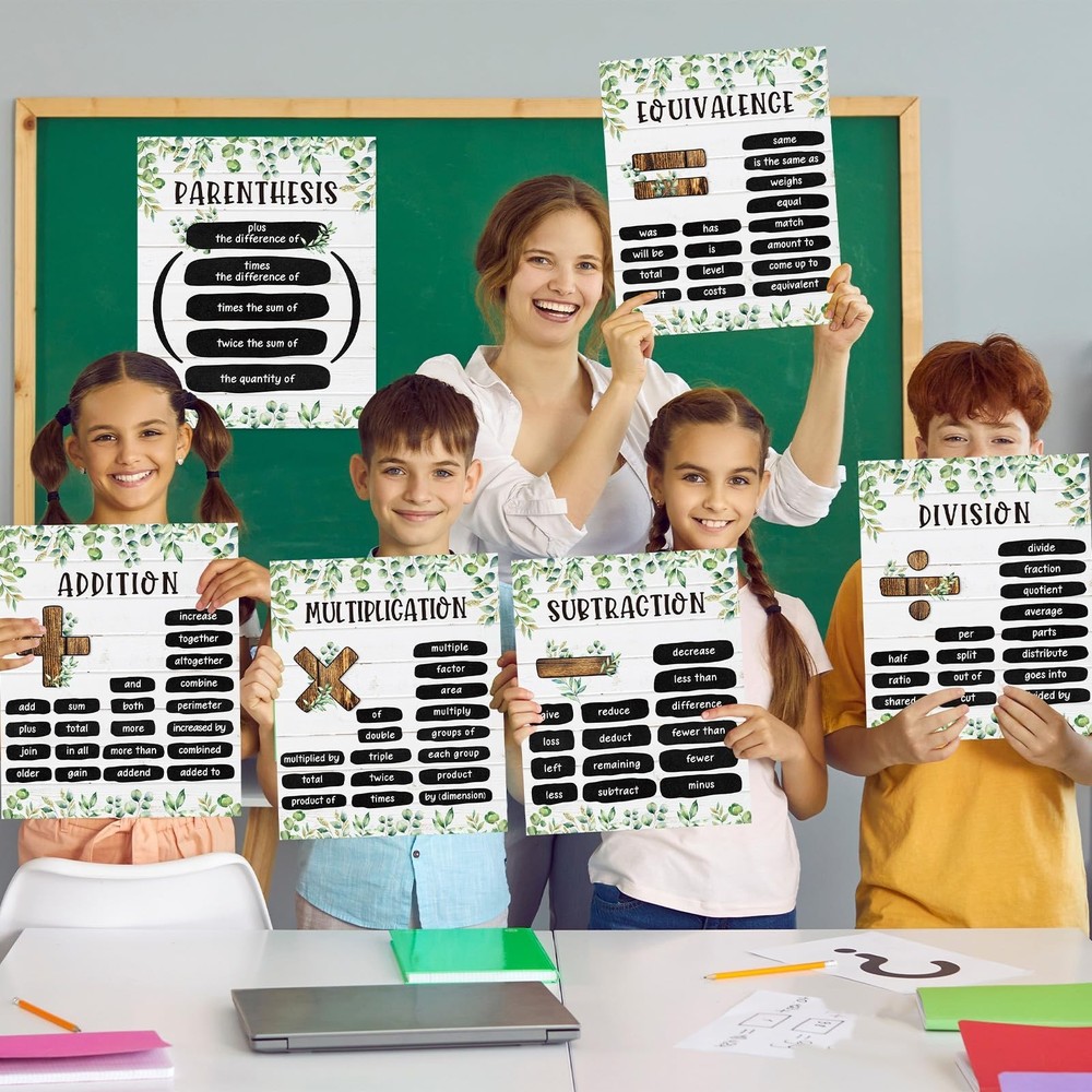 Sinload 6 Farmhouse Math Terms Posters for School Classroom Banners Decoratio...