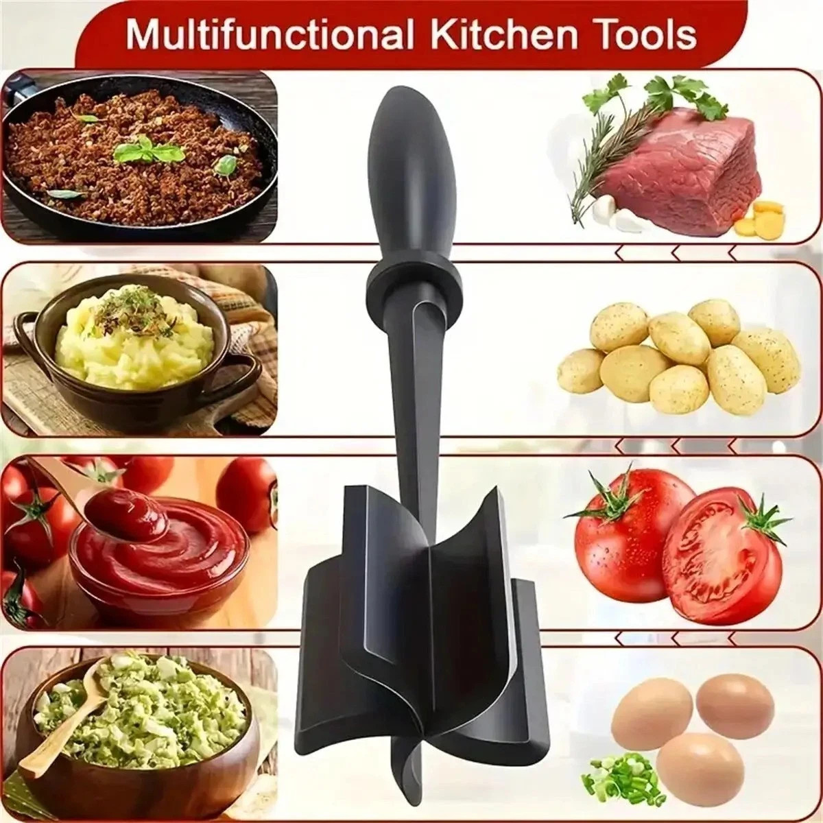 Pampered Chef Mix Chop Meat Chopper Black Nylon Crumble Mixer Masher