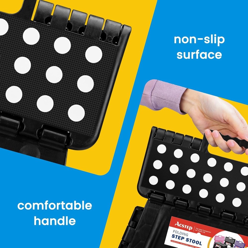 Versatile 13 Inch Black Folding Step Stool - Perfect for Kitchen & Bathroom Use