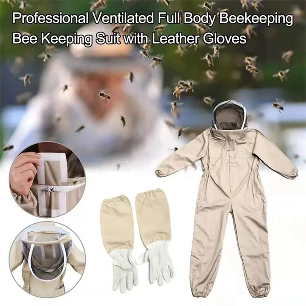 XXL Full Body Ventilated Beekeeping Suit with Veil Hood & Gloves Protective Bee