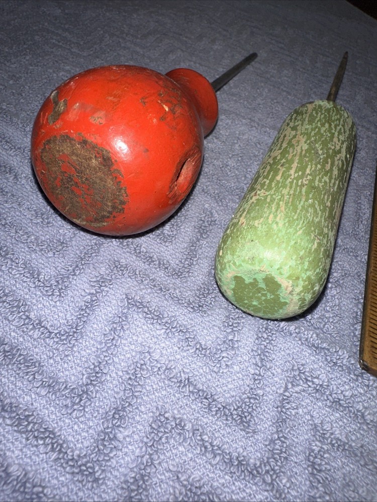 2 Antique Scratch AWL Wood Handle Leather Work Tools