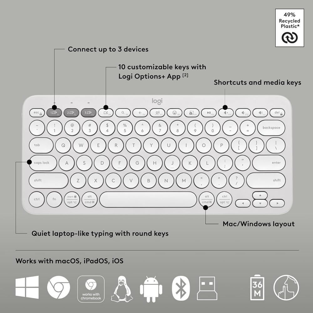 Logitech Pebble 2 Combo Wireless Keyboard/Mouse Bundle - Tonal White