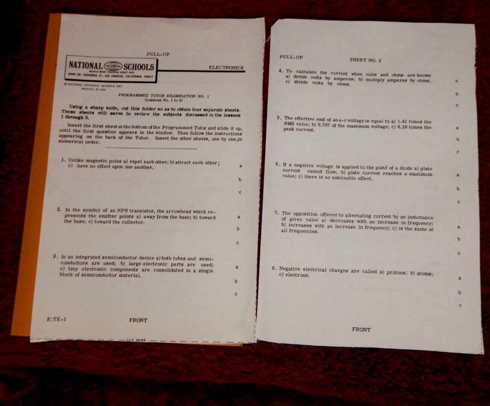 Vtg National Technical Schools Programmed Tutor Electronics Examination No 1