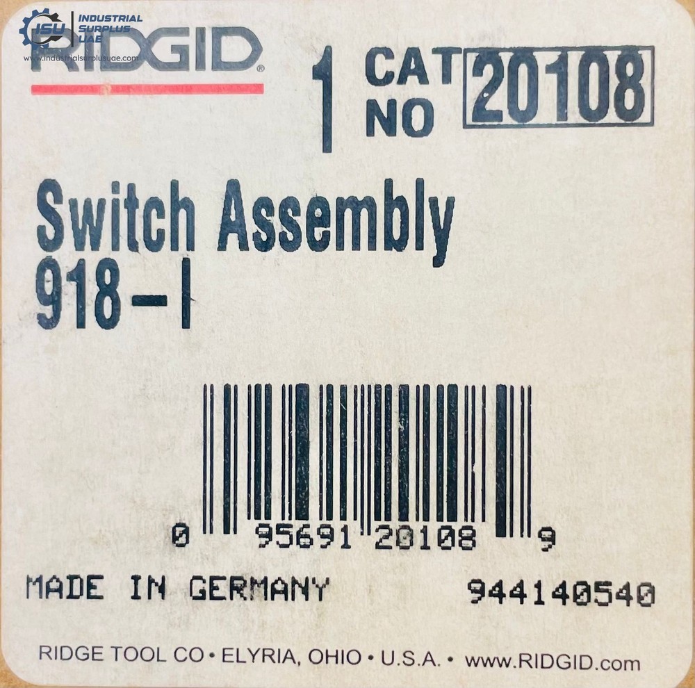Ridgid 20108 Switch Assembly For 918-I / Switch With Knob #New