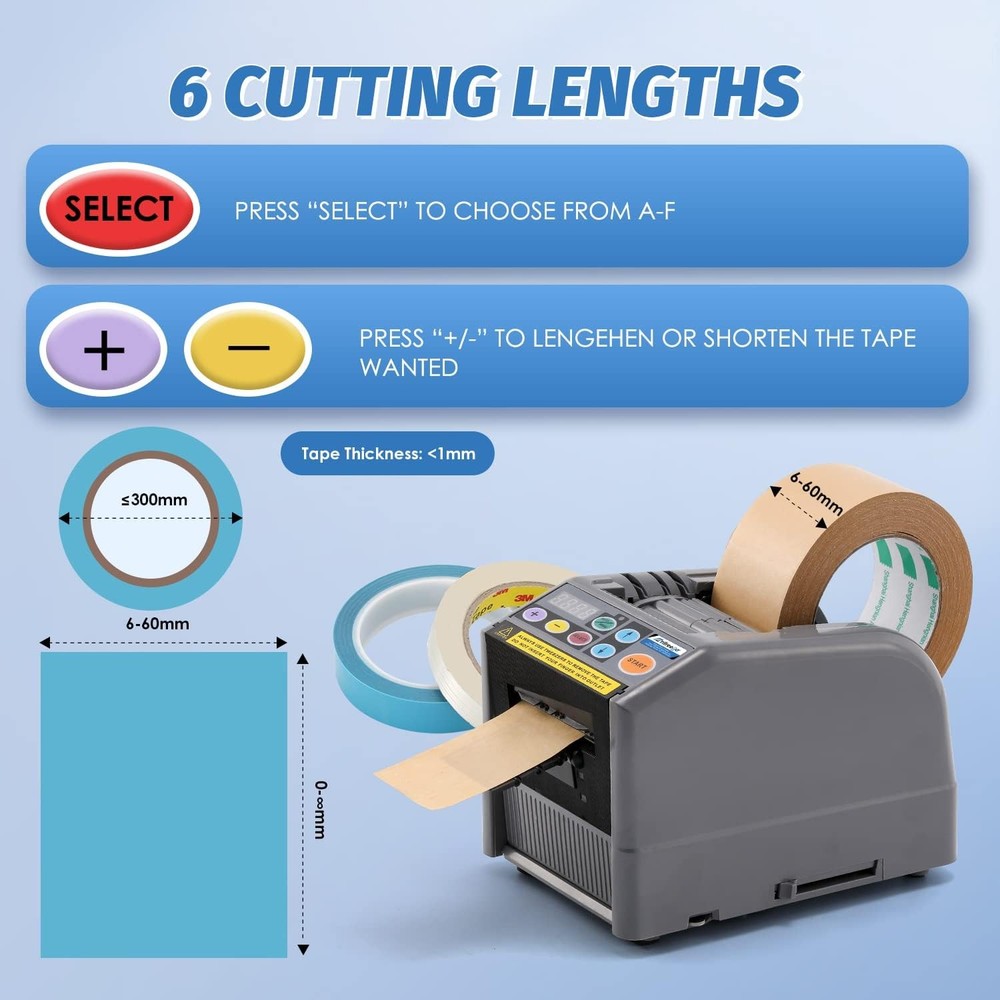 Frifreego Automatic Tape Dispenser Electric Ribbon Cutting Machine 6-60mm Width