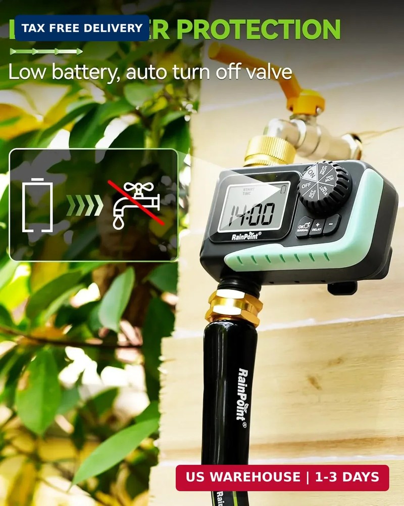 RAINPOINT Sprinkler Timer with Brass Swivel, Programmable Water Timer for Garden