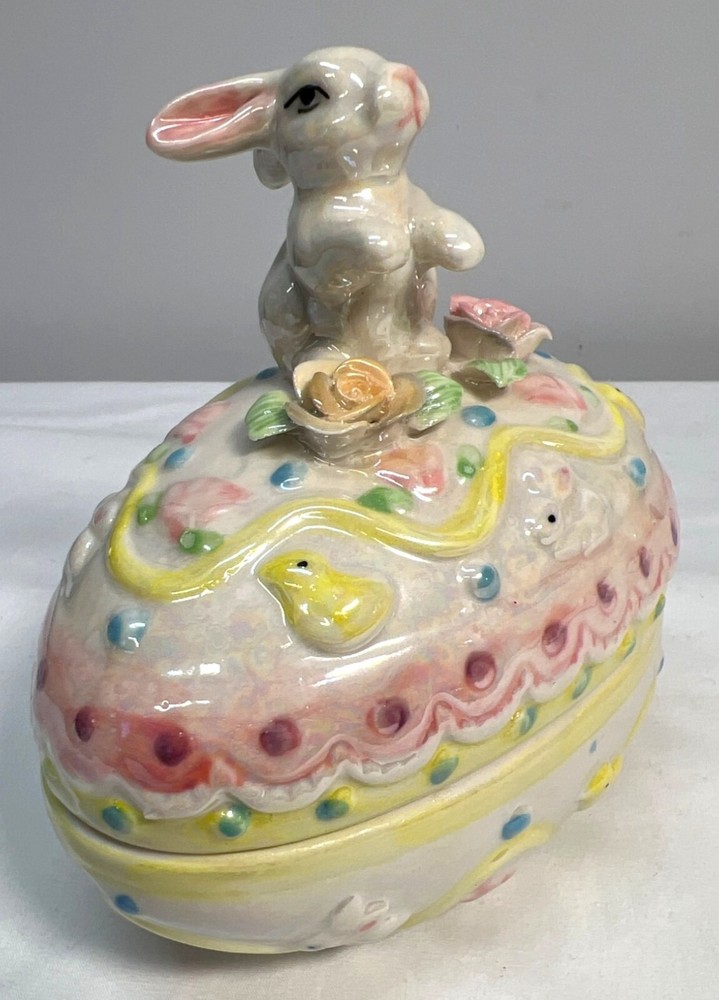 Easter Bunny Ceramic Decorative Egg Shaped Box With Lid