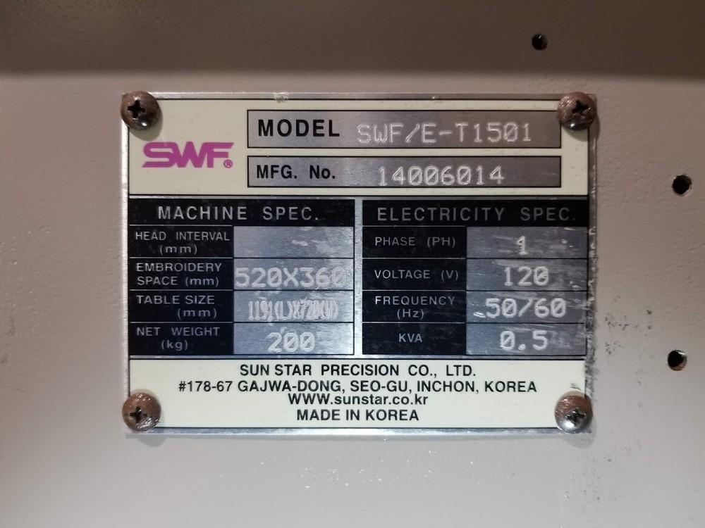Embroidery Machine Single Head SWF-T1501
