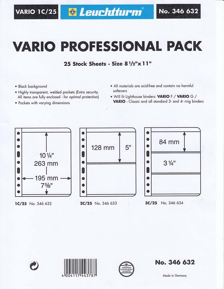 25 Vario Pages 1 Pocket Clear Pro Lighthouse 1C Stamp Stock Sheets Block / Bills