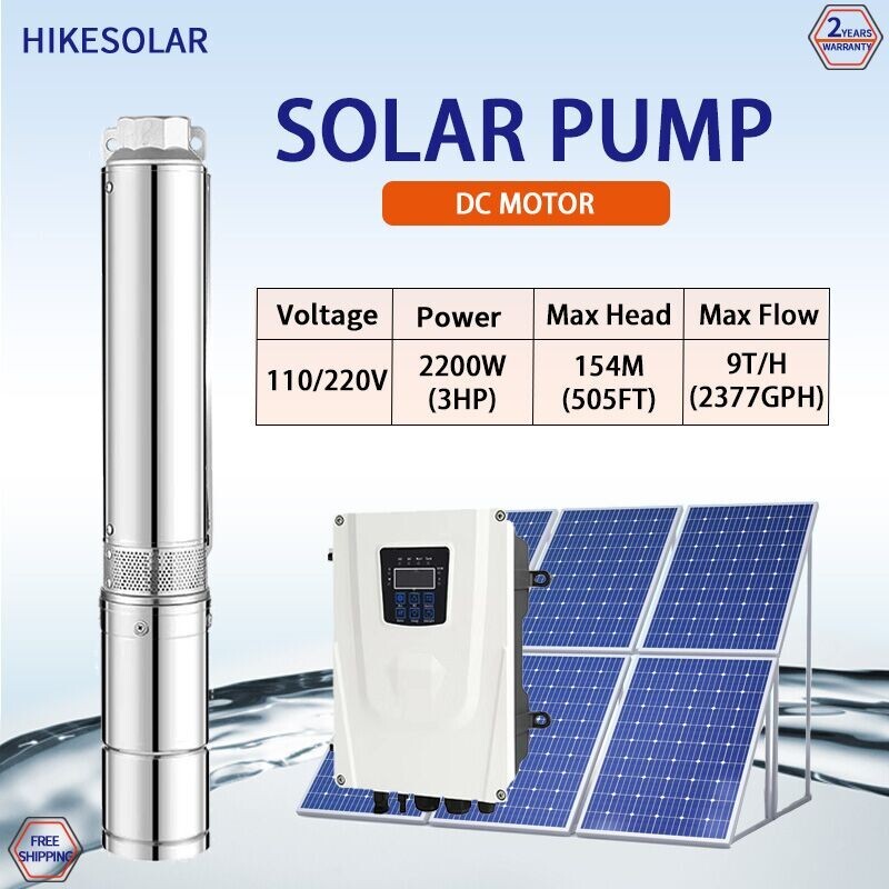 Hybrid Solar Water Pump 3" AC/DC 2200W 3HP Plastic Impeller Max Flow 9T/H Farm
