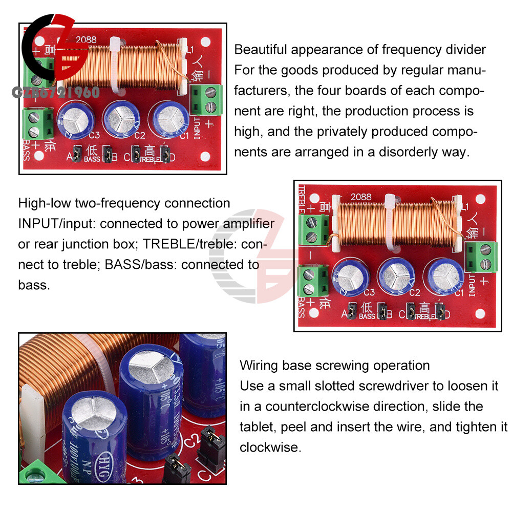 400W Adjustable 2 Way Crossover Filter Universal Audio Speaker Frequency Divider