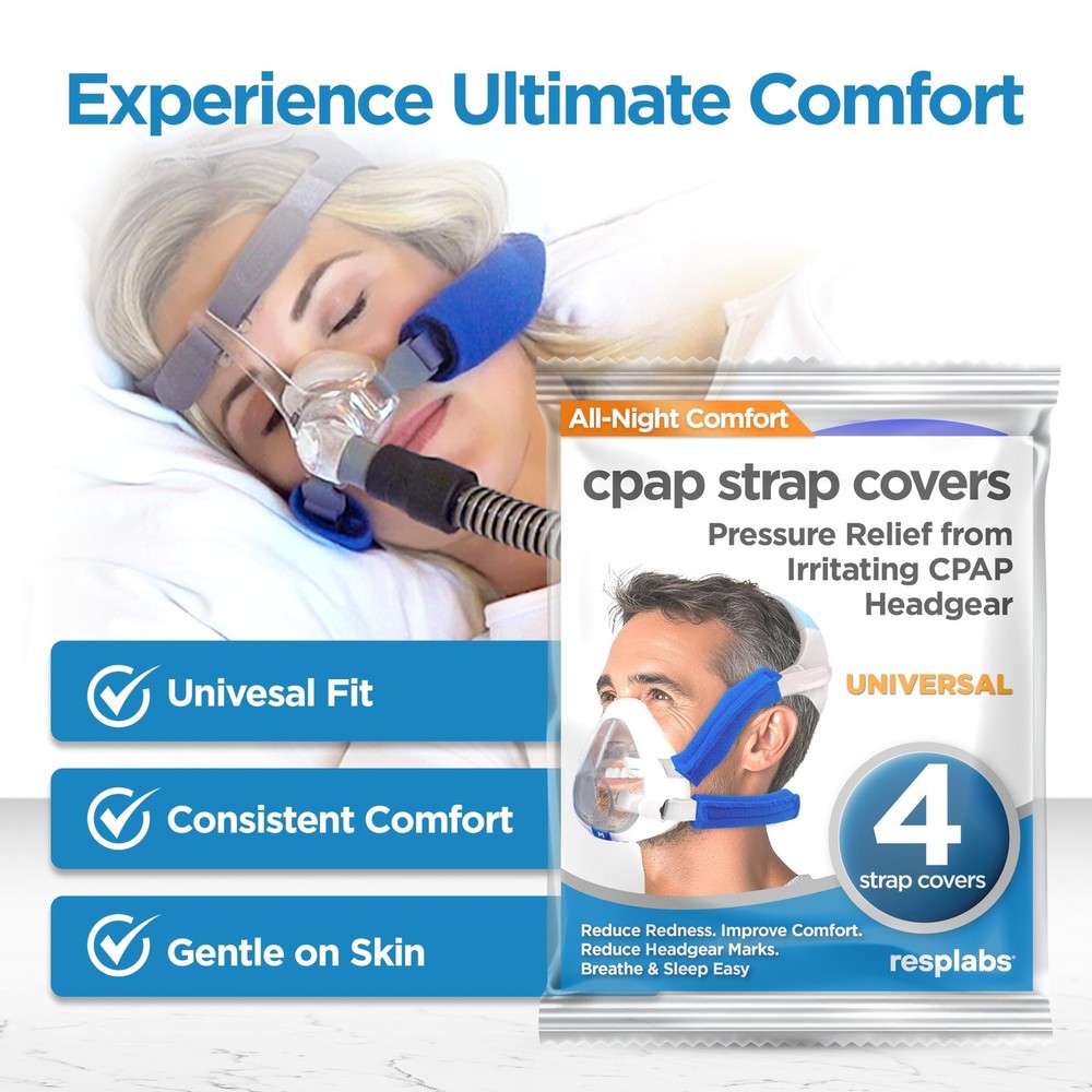 resplabs CPAP Strap Covers | Compatible with Most Universal - 4 Pack, Blue