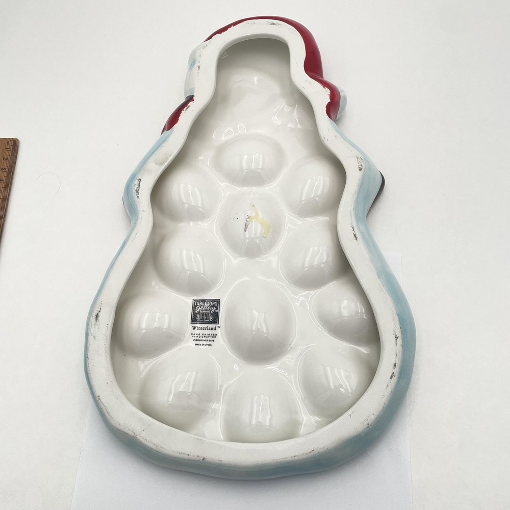 Tabletops Gallery Snowman Deviled Egg Platter Large Ceramic Christmas Multicolor
