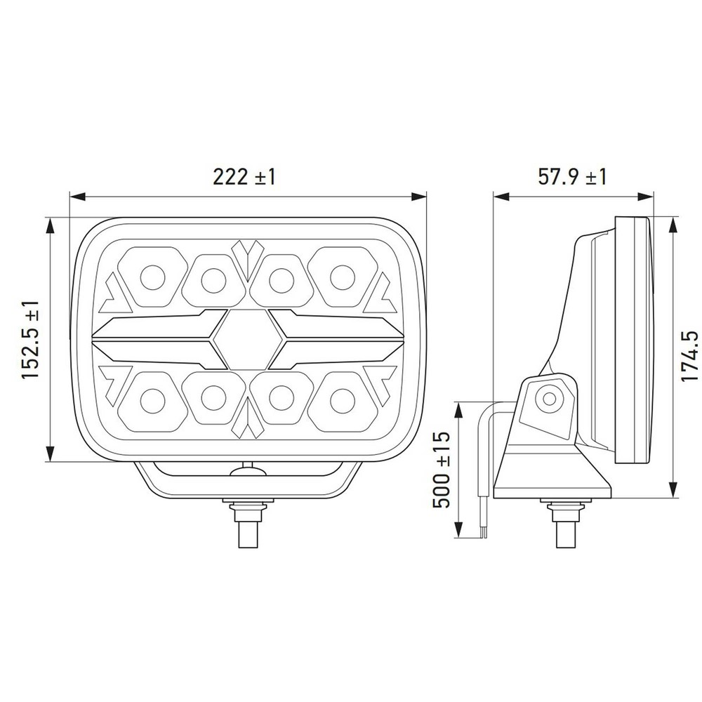 Hella Rectangular 9" Blade Chrome LED Spot Lamp Upright Mount