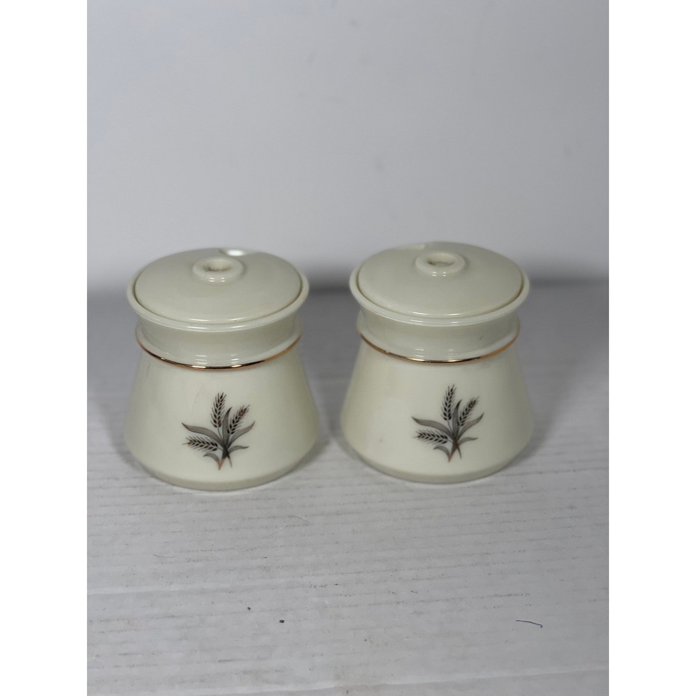 Vintage Condiment Jars Wheat Pattern Set with lids