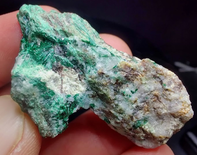 Green Fibrous Malachite w/ Pale Bluish UV Fluorite Mineral Specimen - Somers CT