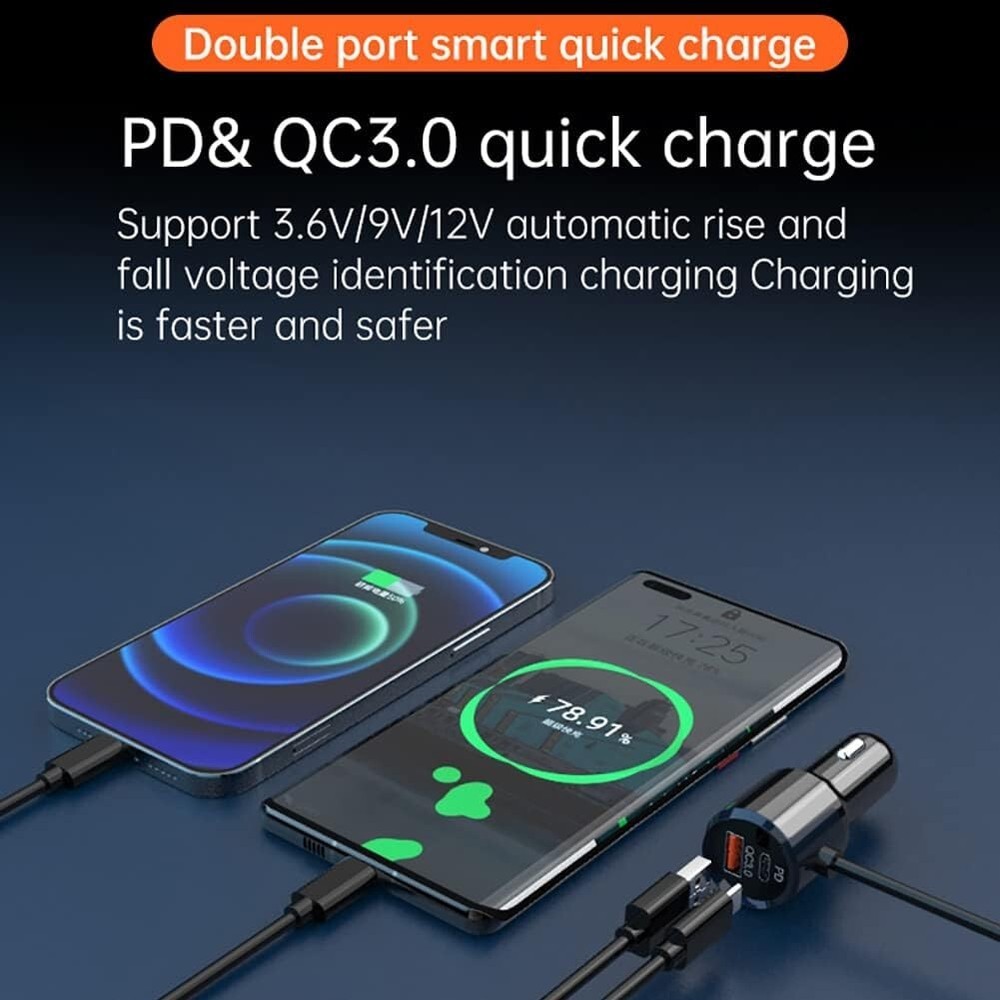 Bluetooth Transmitter Car, 2 Microphones & QC3.0 +Type-C PD 18W HiFi Bass, Car