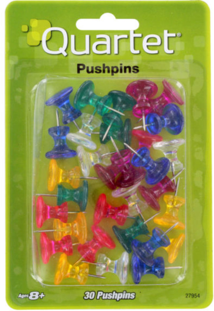 Quartet Push Pins, 1-Inch, Assorted Colors, 30 Pack