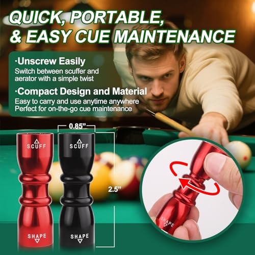 2 Pack Premium Pool Cue Tip Tools, 3-in-1 Billiard Cue Tip Shaper, Compact