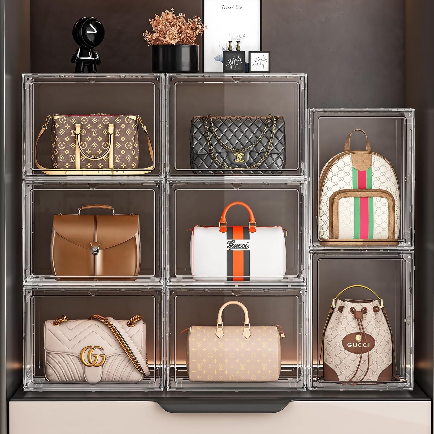 5 Pack Purse Organizer for Closet, Handbag Storage Organizer Stackable Displa...