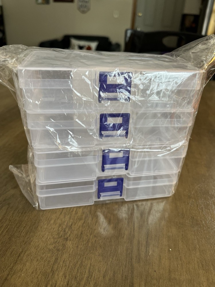 4 Clear Plastic Locking Craft Boxes with Blue Handles, Small Matte
