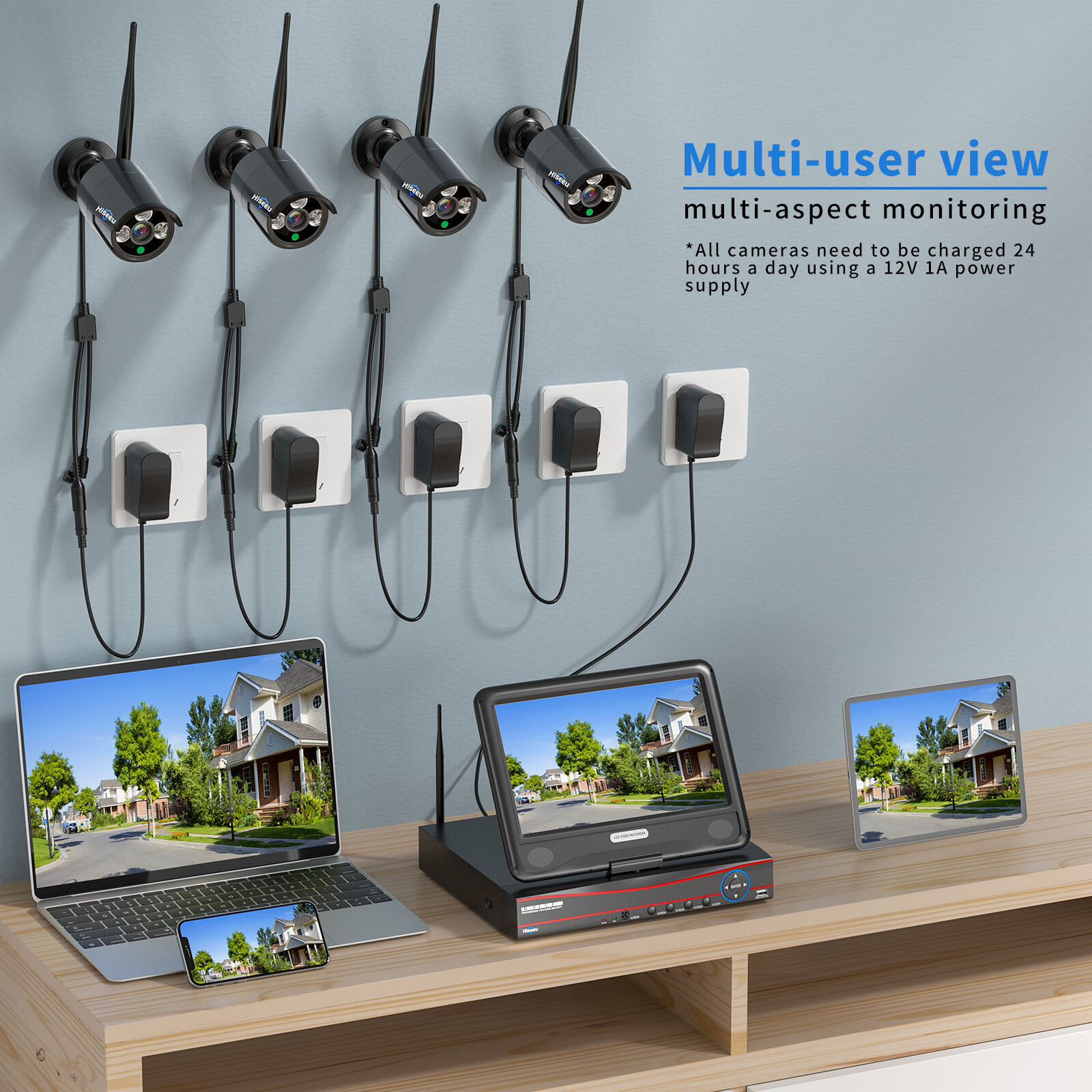 Hiseeu 5MP 10inch Monitor 10Ch NVR 5G WiFi Security Camera System 1/3TB HDD Lot
