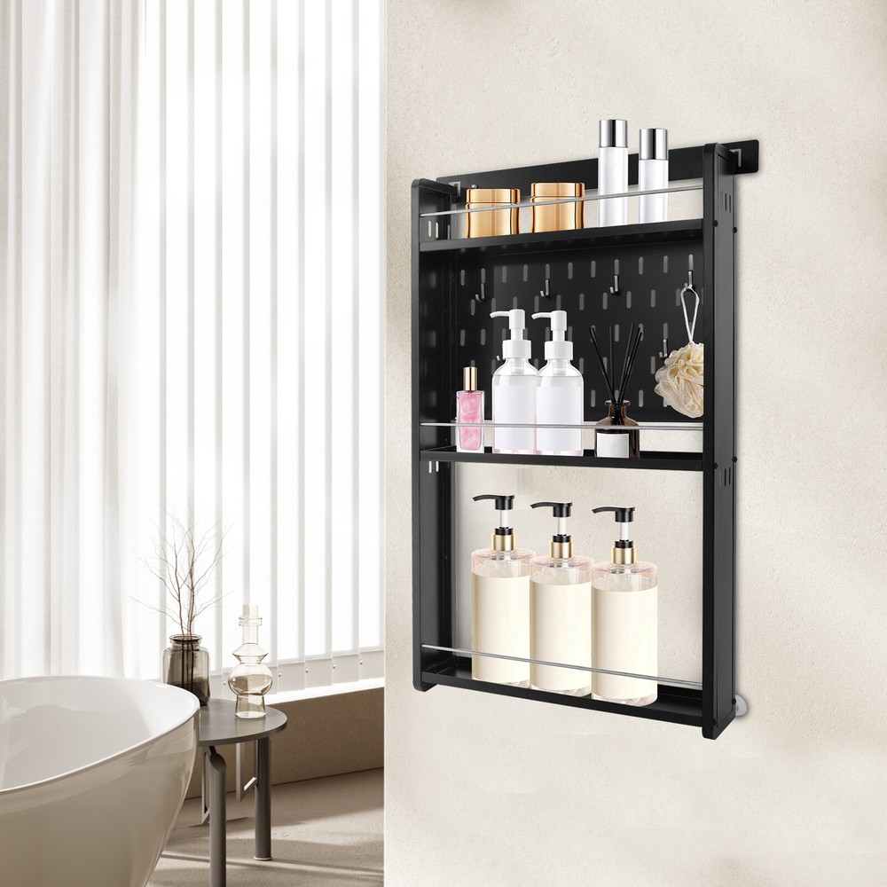 3-Tier Wall-Mounted Storage Rack with 6 Hooks for Kitchen & Home Use