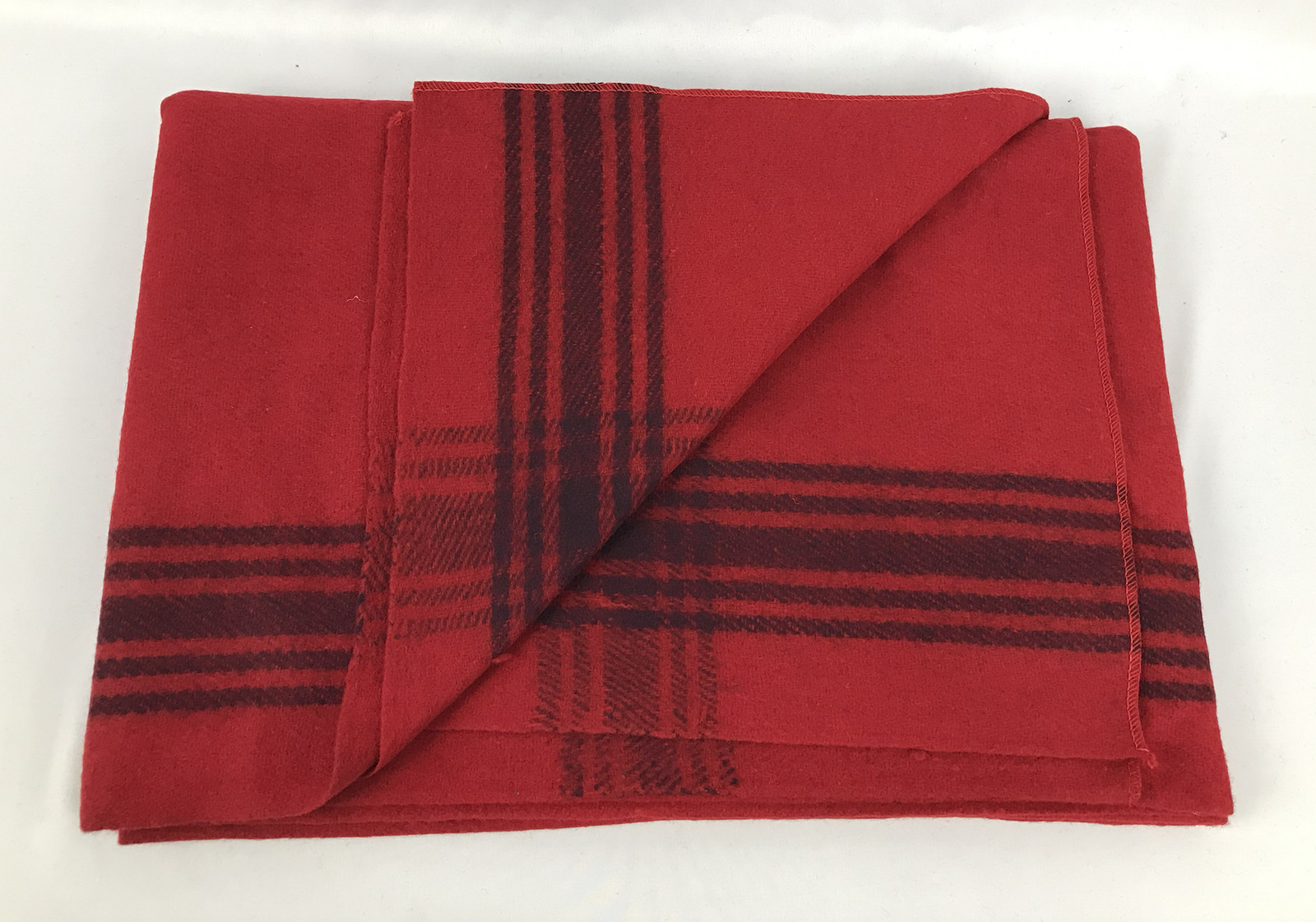 Red Wool Blanket with Blue Stripes