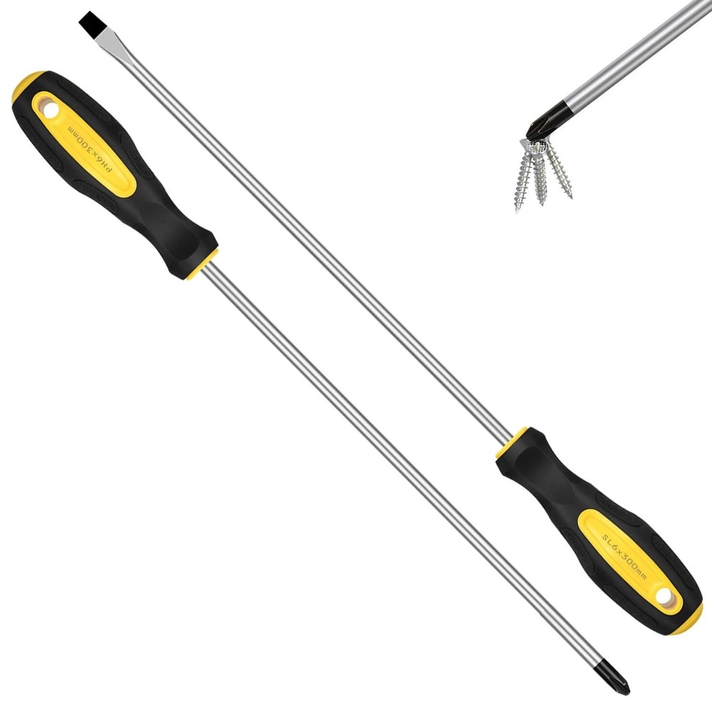 2pcs Long Magnetic Screwdriver Set, 12in Extra Phillips and Slotted