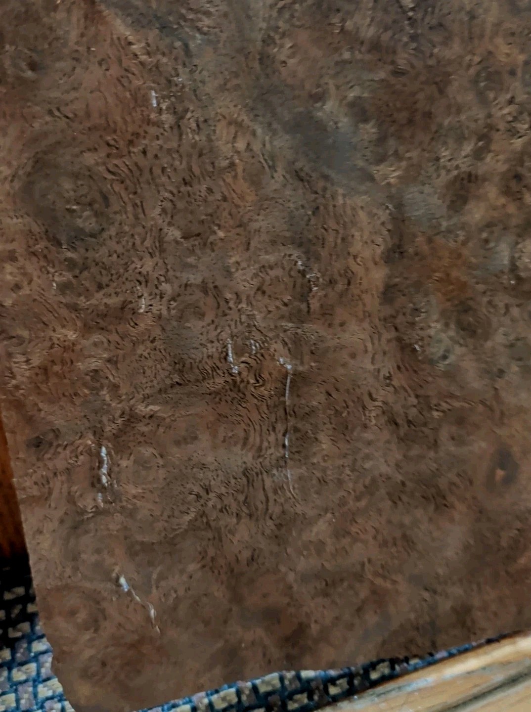 Walnut burl veneer 9 1/2" x 8 1/4" wood 1/42 raw +3 more pieces cracks buckled