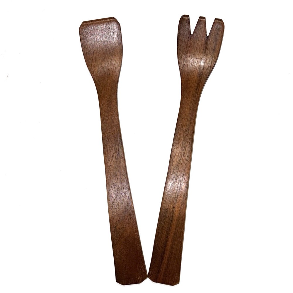 Salad Servers Dark Walnut Solid Wood Danish Modern MCM Utensils