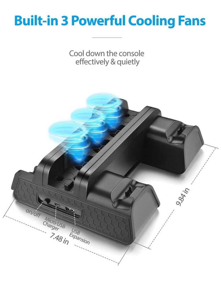 Vertical Stand for PS4 Slim - Cooling, Controller Charger & Game Storage