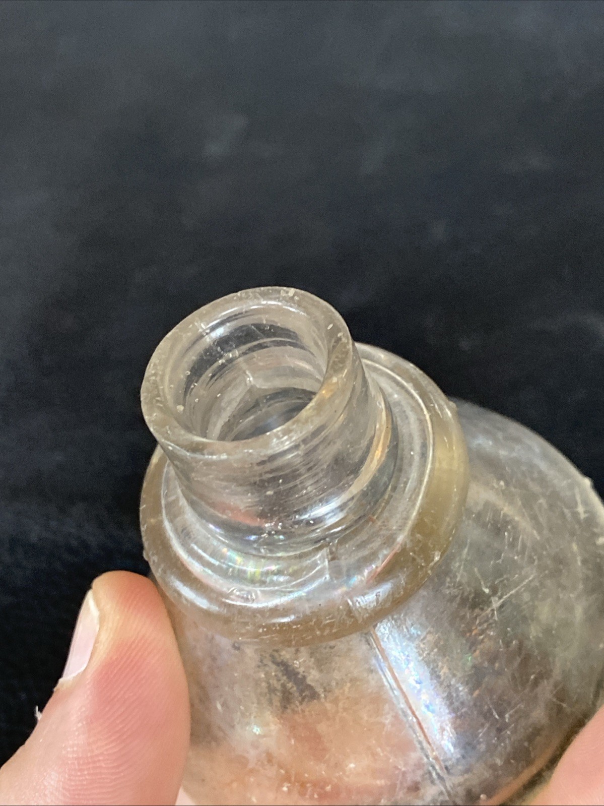Antique Iridescent Clear Sheered Lip Cone Ring Shoulder 19th C Ink Well Bottle