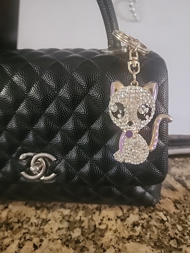 Sparkling Kitty Handbag Charm,Backpack  Luggage, Zipper Pull, Keychain