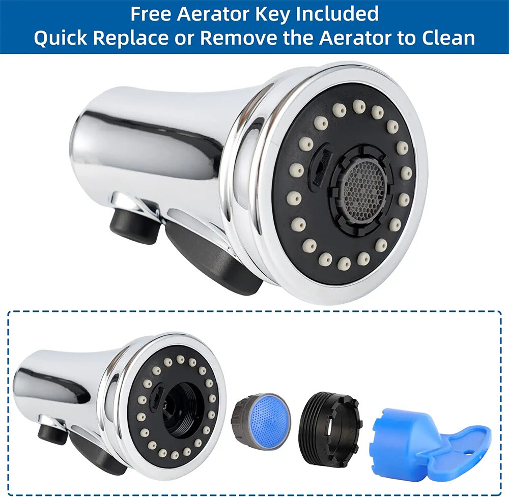 Kitchen Faucet Head Replacement 3 Function Faucet Sprayer Nozzle With 9 Adapters