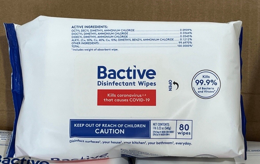 BACTIVE DISINFECTANT WIPES 4 PACK,
