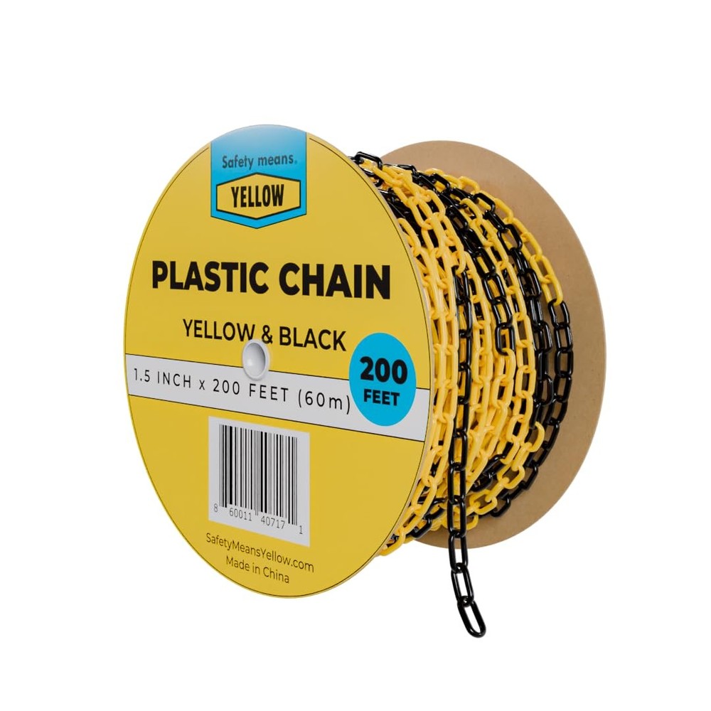 ®, Yellow & Black Plastic Chain, 200ft/60m