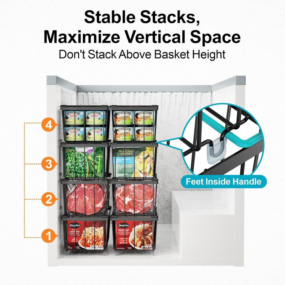 Deep Freezer Organizer Bins, 5 Pack Chest Freezer Baskets for 7 Cu.Ft, Stackable