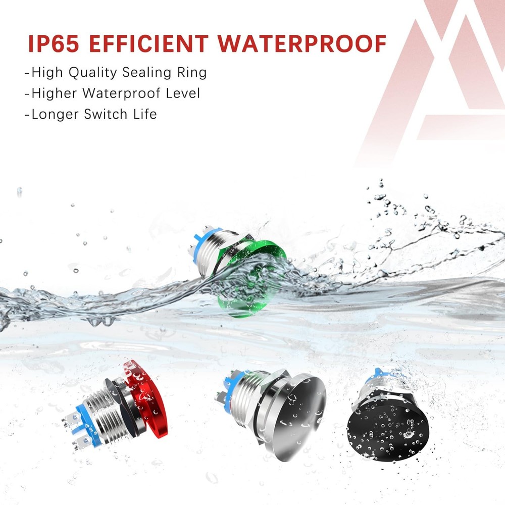 16MM Mushroom Head Push Button Switch Momentary Push Button IP65 Waterproof 12V