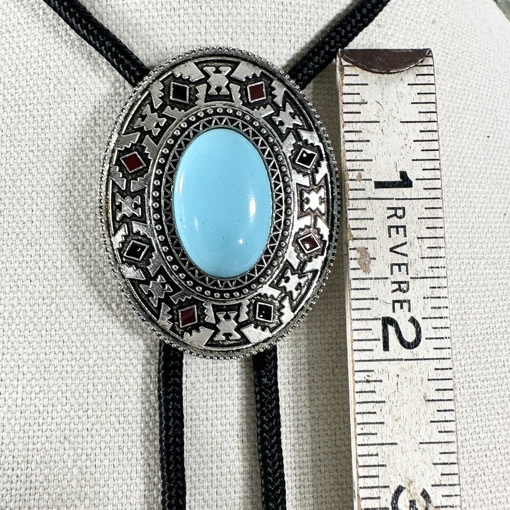 Western Turquoise Silver Tone Bolo Tie