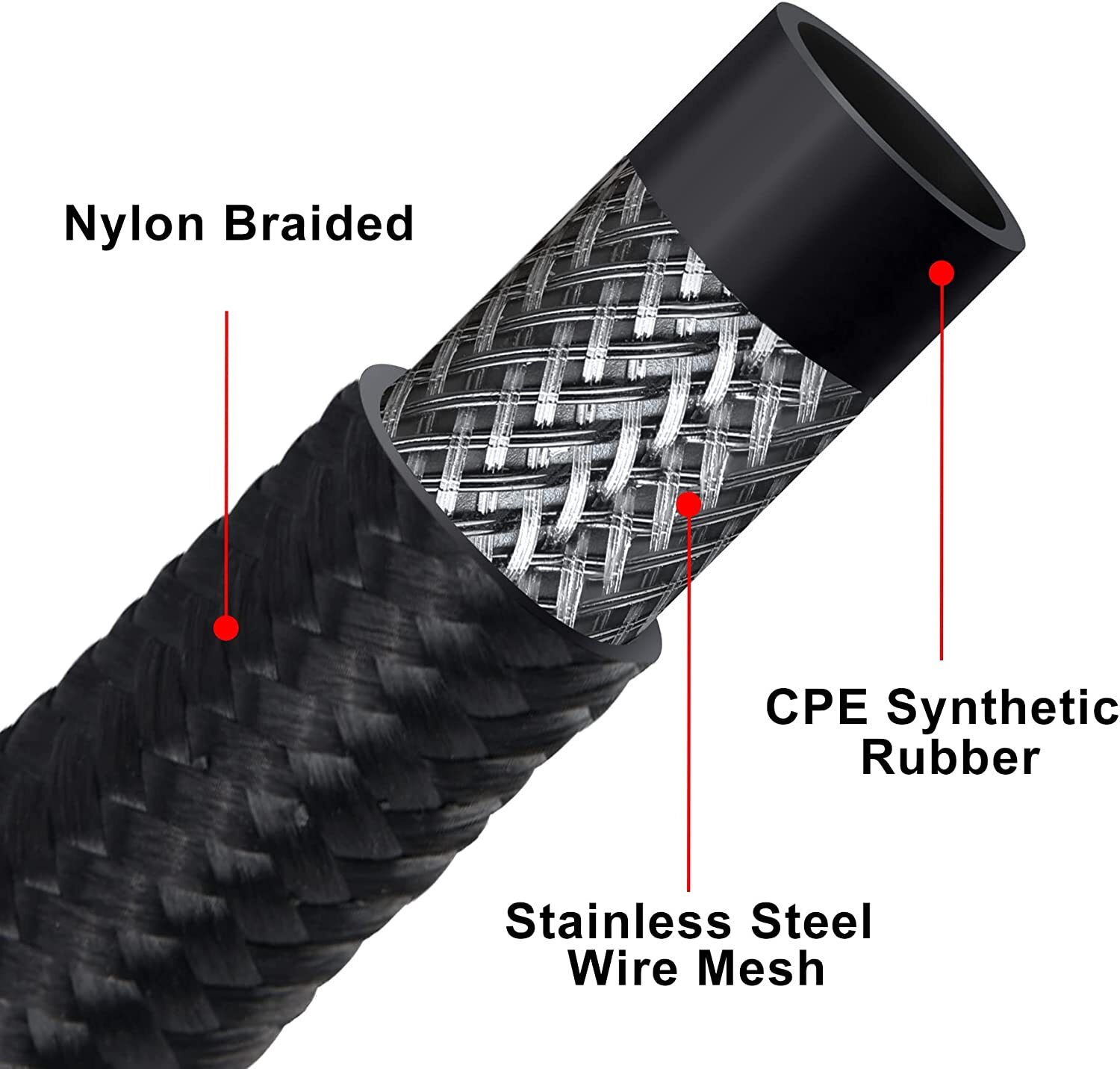 6 8 10AN Nylon Braided Fuel Line Hose Fuel Line Oil Feed Line CPE 20 10FT Black