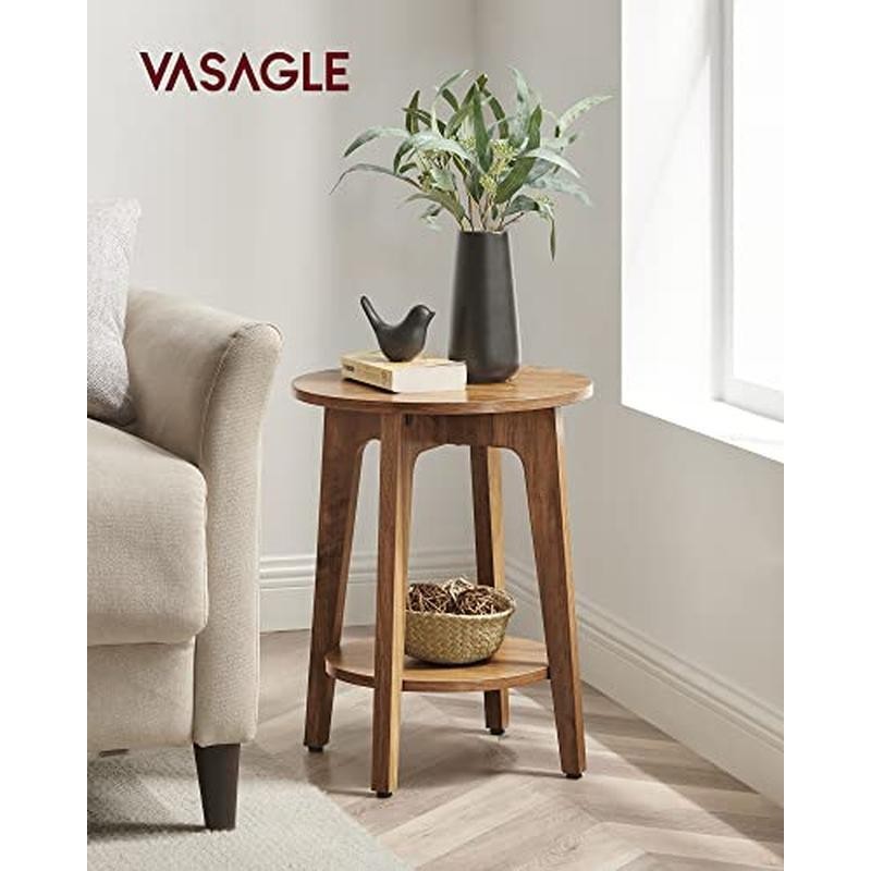Side Table, Small Round End Table with Lower Shelf, Nightstand for Small Spaces