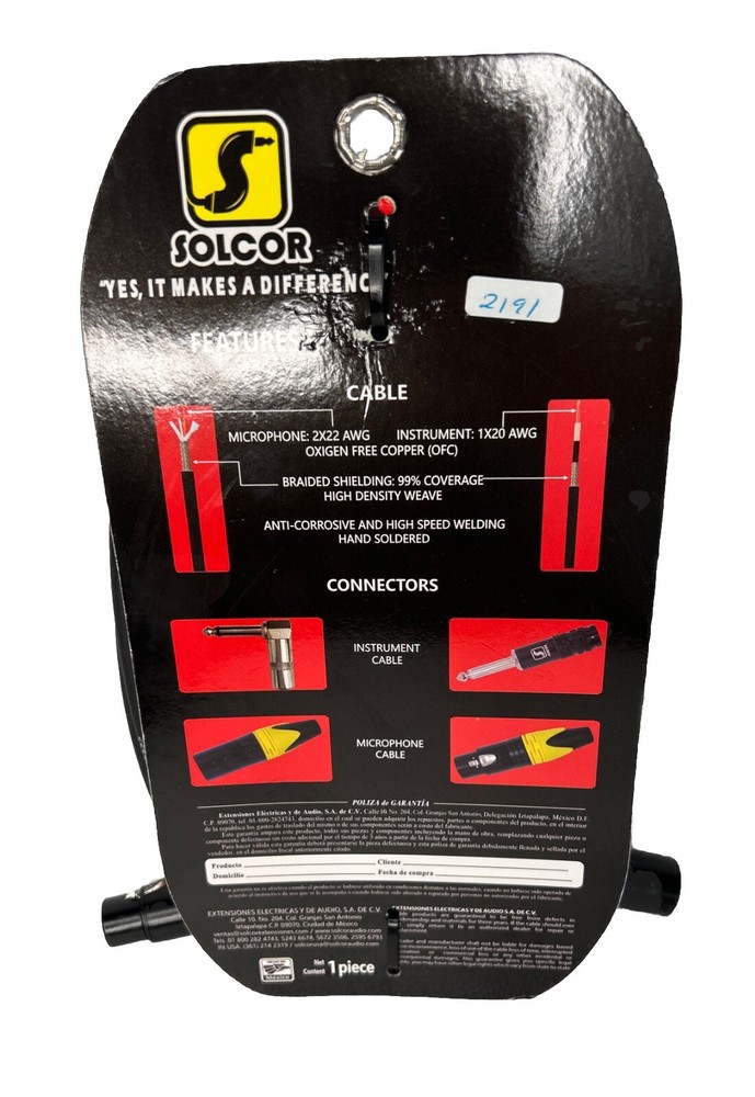 Solcor Standard Microphone Cable. 10 Ft