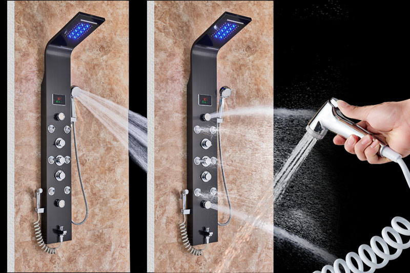 ELLO&ALLO Oil Rubbed Bronze LED Shower Panel Rain&Waterfall Tower Massage System